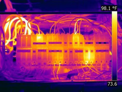 Thermal image showing heat build-up inside a distribution board